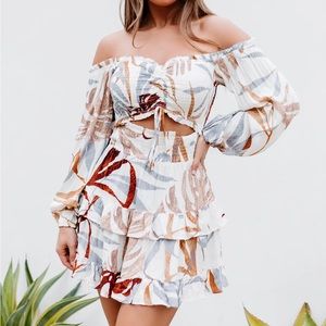 Leaf Print Cut-Out Detail Mini Dress